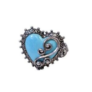 Barbara Bixby 925 Sterling Silver Turquoise Heart Scroll Ring Size 6.25 w/Box